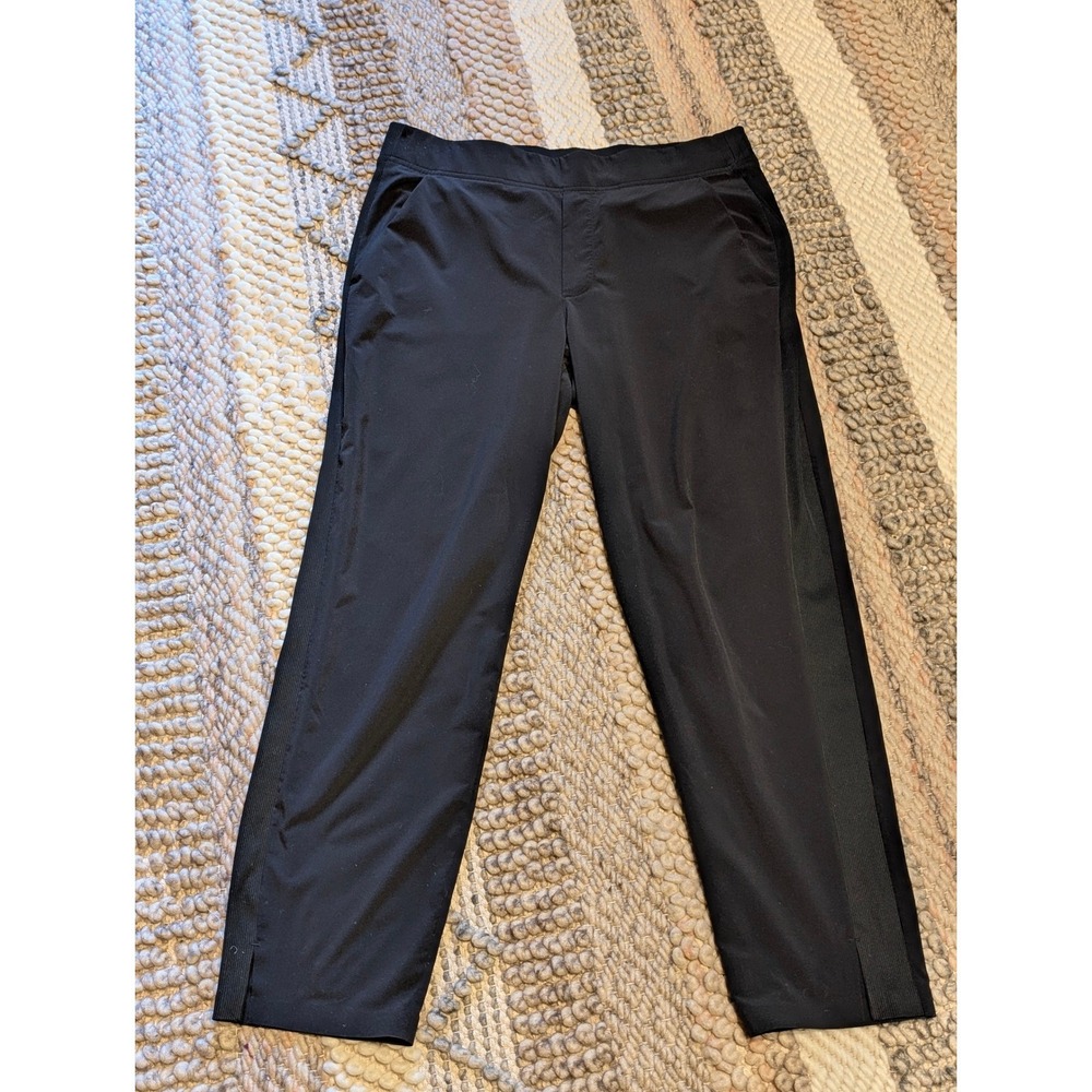 Athleta Black Tuxedo Side Stripe Pants Size 12 Elastic Waist Travel